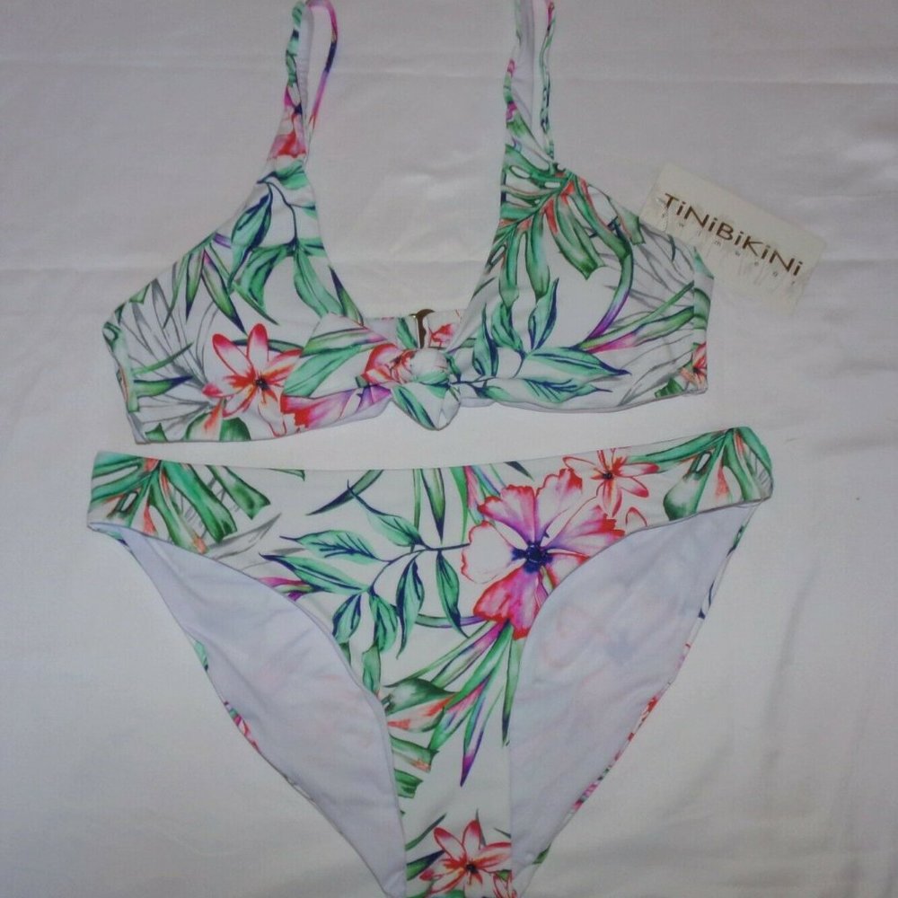 TINIBIKINI Bikini Swim Tropical Leaf Flowers NWT S